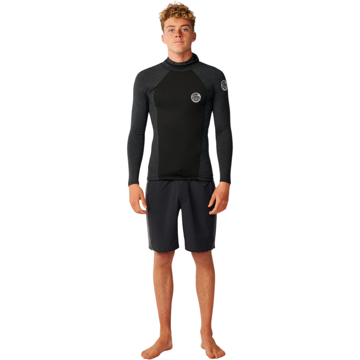 2026 Rip Curl Männer Ultimate Search Long Sleeve Hooded Vest 12IMWJ - Black